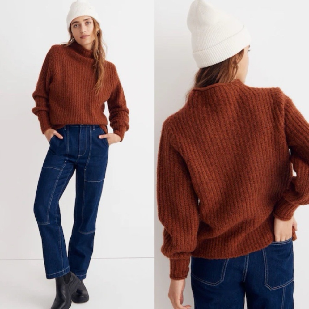 MADEWELL Loretto Mockneck Heather Cinnabar Pullover Sweater Top